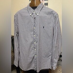 Ralph Lauren Men's Blue and Brown Long Sleeve Button Down Shirt